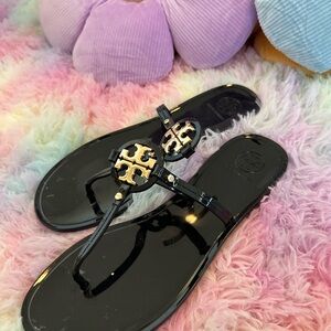Tory Burch Black Sandals with Gold Accent
